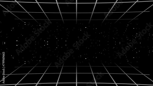 grid motion background, particles are slowly flying forward, Simple grid background with copy space. 3D perspective with moving camera.  photo