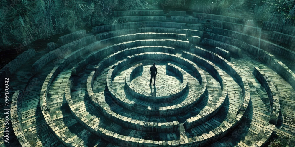 a character who finds themselves lost in a maze where the paths seem to twist and turn endlessly, creating a dynamic optical illusion. a character who finds themselves lost in a maze where the paths seem to twist and turn endlessly, creating a dynamic optical illusion.