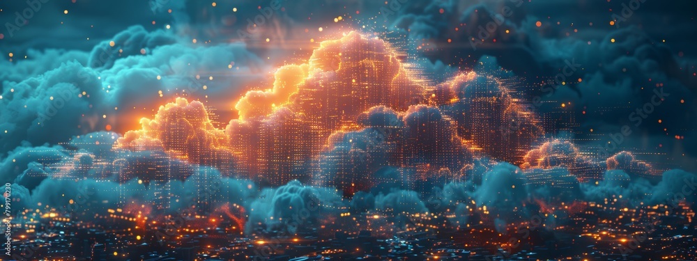 AI-Driven Cloud Computing Network Above Digital City - Abstract Technology Concept AI-Driven Cloud Computing Network Above Digital City - Abstract Technology Concept