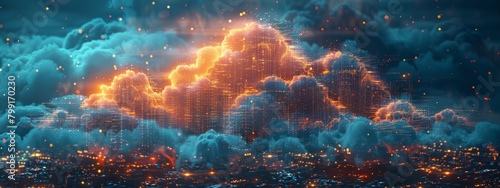 AI-Driven Cloud Computing Network Above Digital City - Abstract Technology Concept
