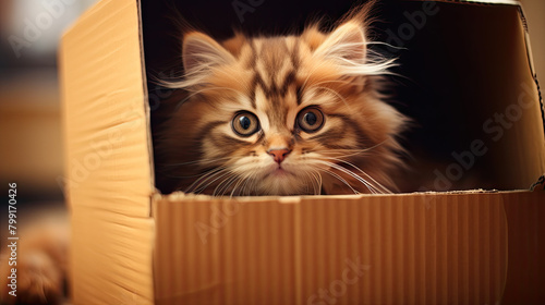 Curious Cat: A Hyperrealistic Photo of a Feline Peeking Out of a Box © Victor