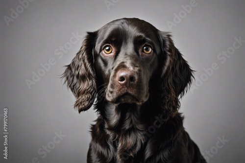 Portrait of Boykin Spaniel dog looking at camera, copy space. Studio shot. photo