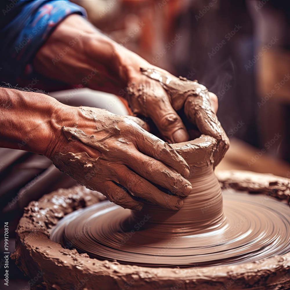 Crafting Beauty: A Close-Up of Skilled Hands Creating Pottery