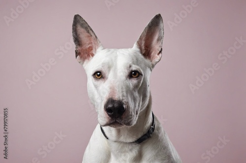 Portrait of Bull Terrier dog looking at camera  copy space. Studio shot.