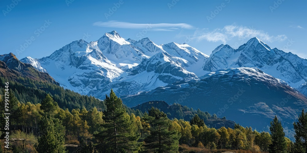 Snow-capped peaks under a clear sky Snow-capped peaks under a clear sky