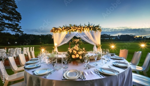 furniture for newly marriage cupule style and a beautiful decoration on the wedding table photo