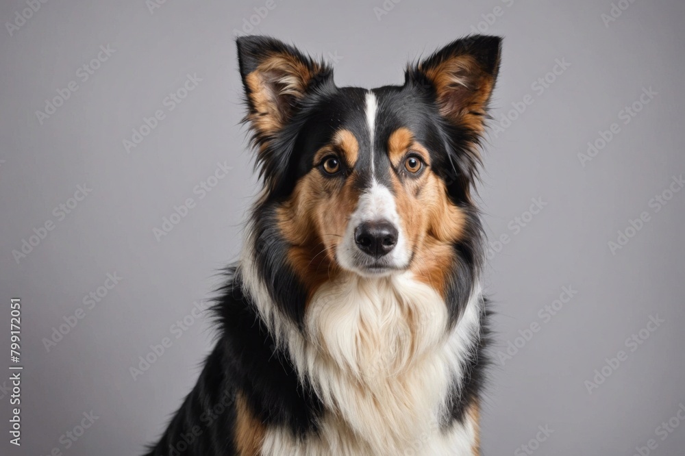 Portrait of Collie dog looking at camera, copy space. Studio shot. Portrait of Collie dog looking at camera, copy space. Studio shot.
