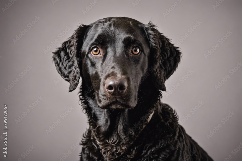 Portrait of Curly-Coated Retriever dog looking at camera, copy space. Studio shot. Portrait of Curly-Coated Retriever dog looking at camera, copy space. Studio shot.