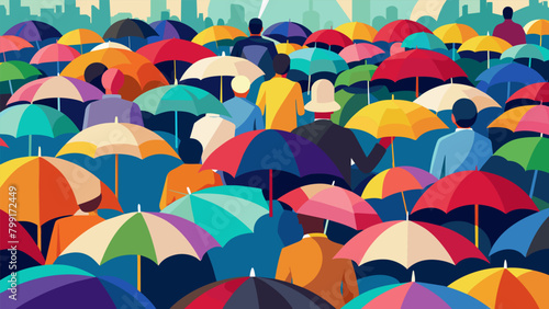 A sea of colorful umbrellas covered the streets held by community leaders as a symbol of protection and shelter for all those fighting for justice.. Vector illustration