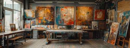 Artist Studio with Sustainable Paintings Using Biodegradable Materials