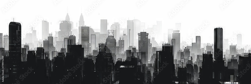 City Silhouette, Cityscape, Urban Landscape Drawing Imitation, Building Silhouettes, Copy Space