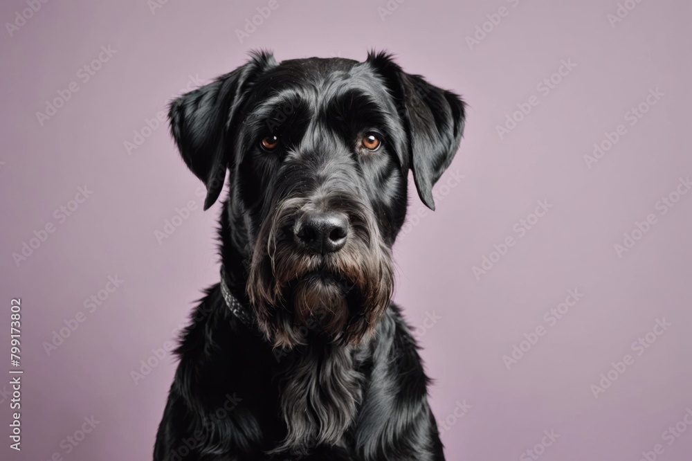 Portrait of Giant Schnauzer dog looking at camera, copy space. Studio shot. Portrait of Giant Schnauzer dog looking at camera, copy space. Studio shot.