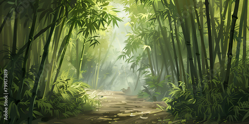 Tranquil bamboo grove with a winding path Bamboo Grove Background