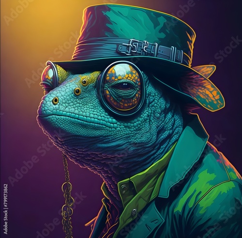 Chameleon with his hat