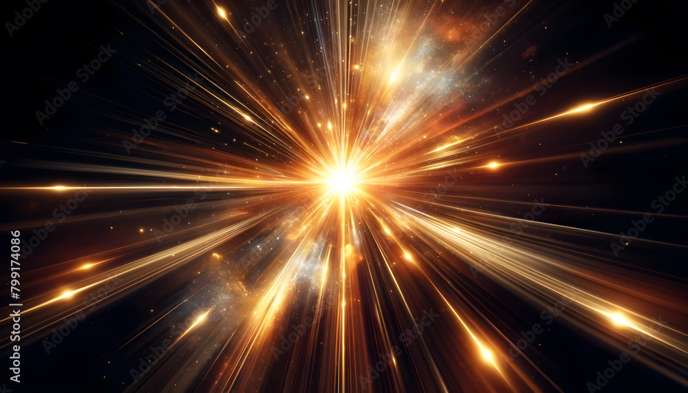 Naklejka premium a golden supernova explosion with shimmering effects against dark space