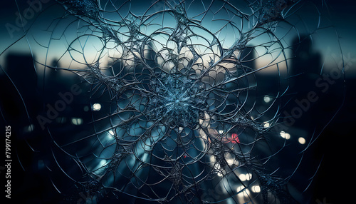 intricate patterns of a shattered glass panel captured in detail