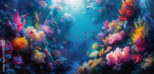A vibrant coral reef teeming with colorful fish and sea plants Created with Ai © Stock
