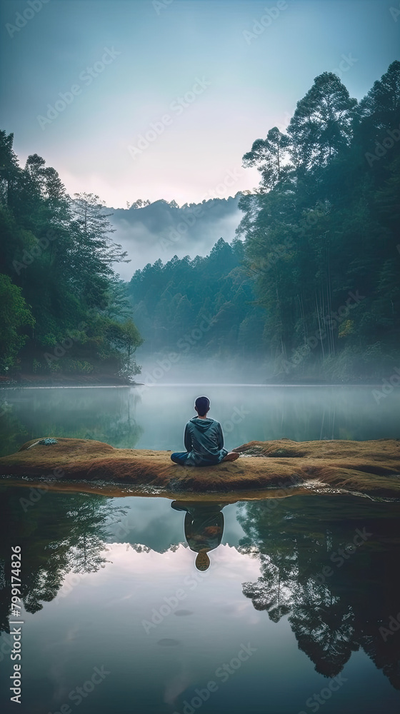 Solitude in Serenity: A Person Sitting Alone in a Tranquil Setting