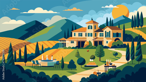 An extravagant wine country retreat offering private tours of vineyards gourmet farmtotable meals and rejuvenating spa treatments all set against a.