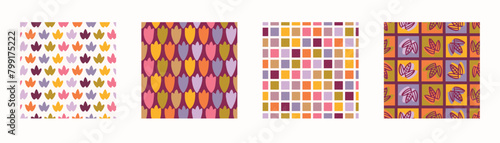 Retro geo seamless vector pattern collection in elegant style. Luxury print textur for beautiful modern wallpaper decor set. Multicolor 70s abstract design. 