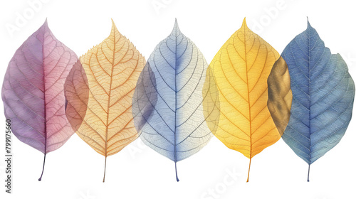 Four Colorful Leaves on White Background