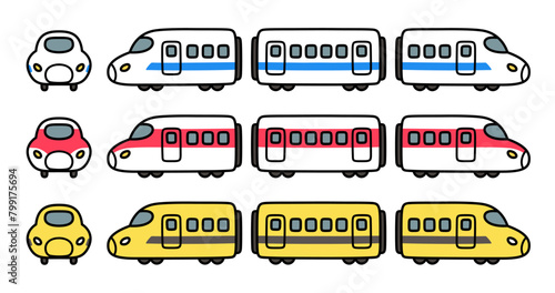 High speed bullet train cartoon doodle set