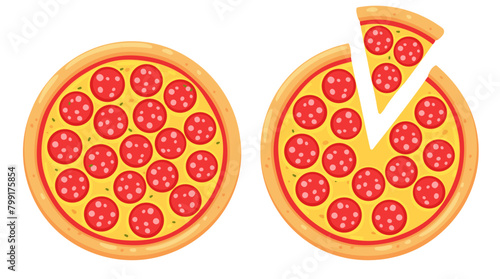 Pepperoni pizza with slice