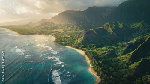 Aerial View of Kualoa area of Oahu Hawaii photo