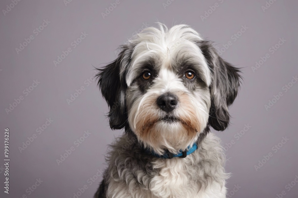 Portrait of Lowchen dog looking at camera, copy space. Studio shot. Portrait of Lowchen dog looking at camera, copy space. Studio shot.