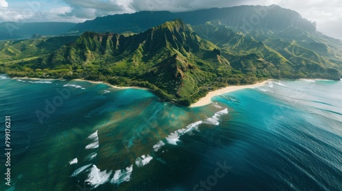 Aerial View of Kualoa area of Oahu Hawaii photo