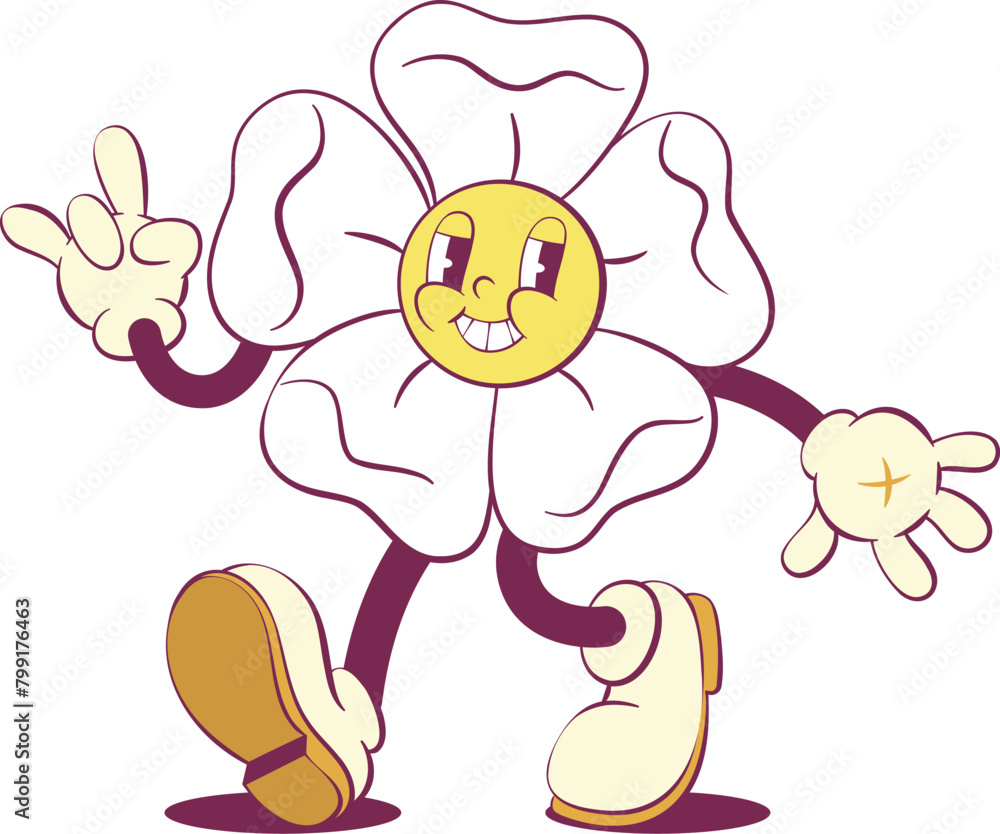 Retro groovy cartoon flower mascot character Retro groovy cartoon flower mascot character