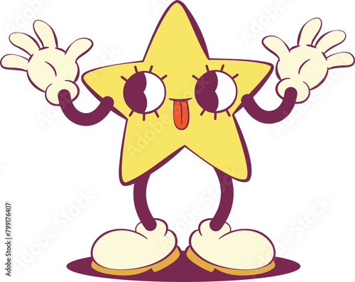 Retro groovy star mascot character