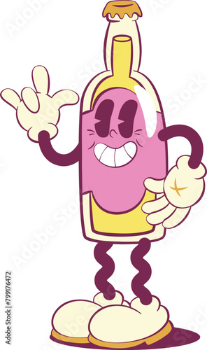 Retro groovy bottle mascot character