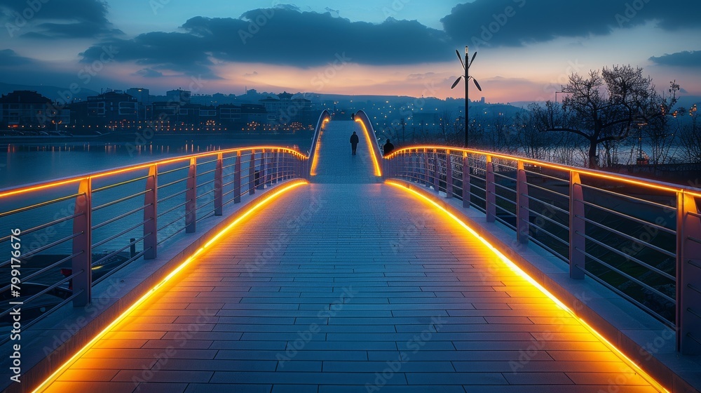 Architectural Beauty: Inspiring View of Solar-Powered Bridge with Illuminated Paths - Sustainable Infrastructure