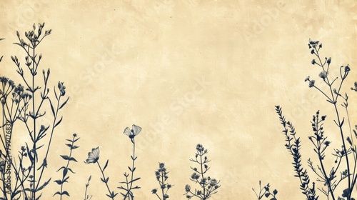 A delicate handdrawn design of wildflower stems and leaves creates a border on a set of letterhead paper..