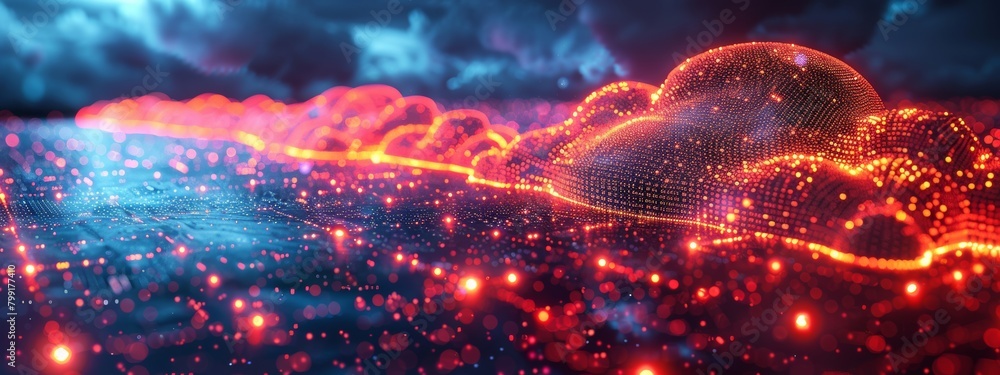 Fototapeta premium Cloud Computing Platforms 3D Rendering: Global Communication Impact with Digital Nodes and Data Streams