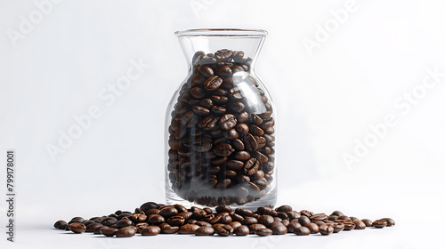 Coffee beans in bottle glass, minimal wallpaper, the raw aroma ingredient to increase caffeine power to keep you refreshed all day long