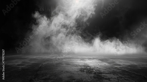 Smoke on the floor in the dark. Halloween texture background