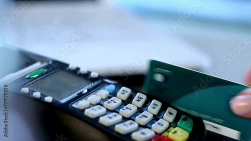 Wallpaper Mural Convenient Transactions: Payment with Credit Card Swipe on Reader - Captured in High-Resolution 4K Video Torontodigital.ca