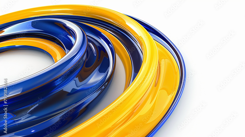 A sleek swirl of cobalt blue and sunflower yellow, curling dramatically and isolated on a white background, resembling a high-definition photo.