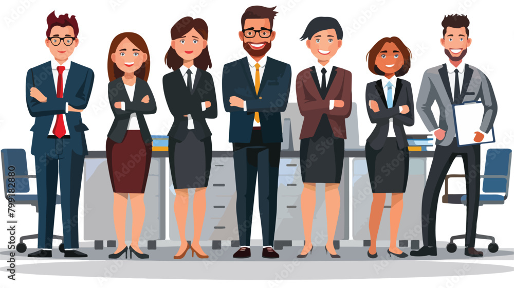 Team of young business people in office Vector illustration