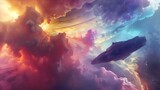 An ethereal, transparent spacecraft drifting through the colorful clouds of a gas giant