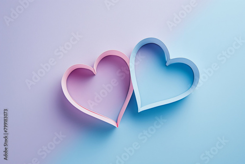 Dia dos Namorados. Two paper hearts on fluid blue and magenta background, sweet gesture. Generative AI photo