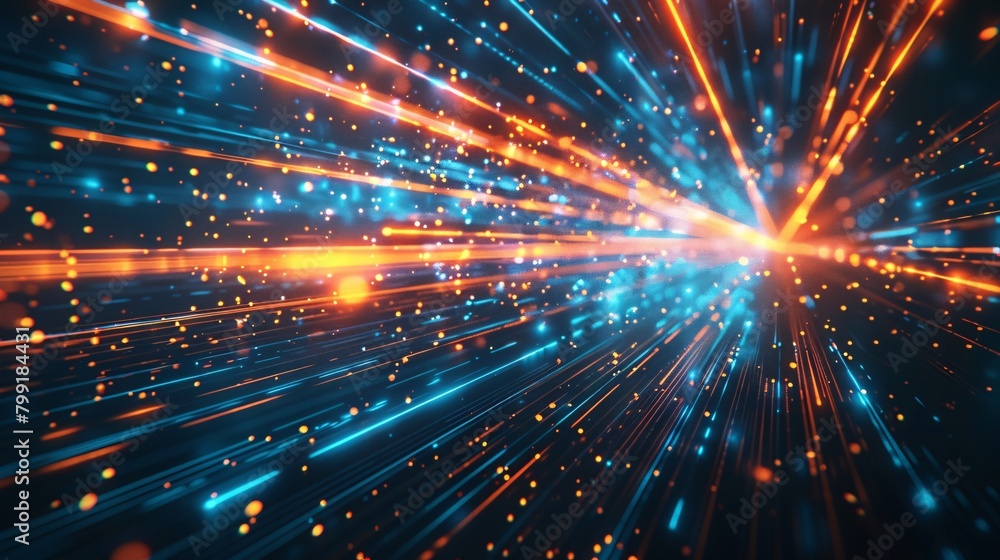 A bright blue and orange light with many small dots A bright blue and orange light with many small dots