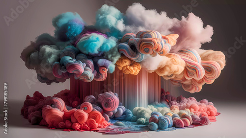 Mundo mágico: adéntrate en un paisaje surrealista donde la niebla de mármol y los colores vibrantes dan vida a una escena de ensueño photo