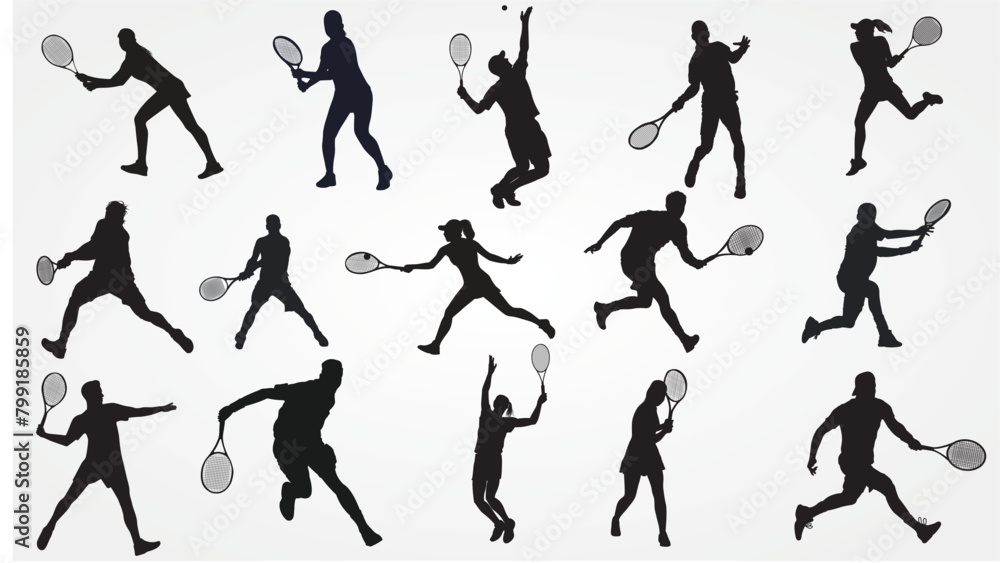 tennis player silhouette. Set of male and female tennis players collection. tennis player silhouette. Set of male and female tennis players collection.