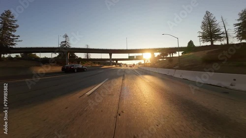 Sacramento Freeway 50 West 03 Front View Sunset Driving Plates California USA Ultra Wide photo