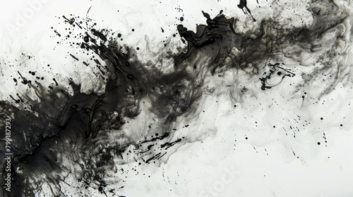 Ink background with marble effect and black paint stroke on a white surface Suitable for web and game design Grungy mud artwork with close up of pen ink photo