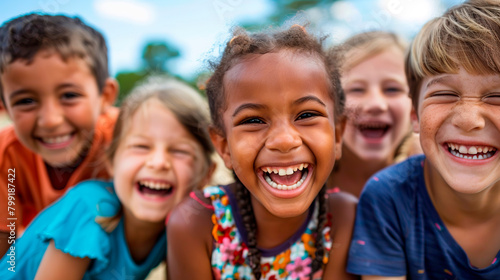 Elementary school international kids having fun outdoors