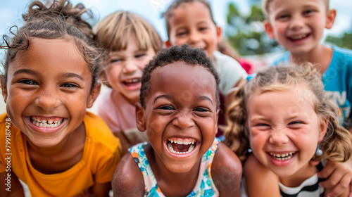 Elementary school international kids having fun outdoors © Irina Sharnina